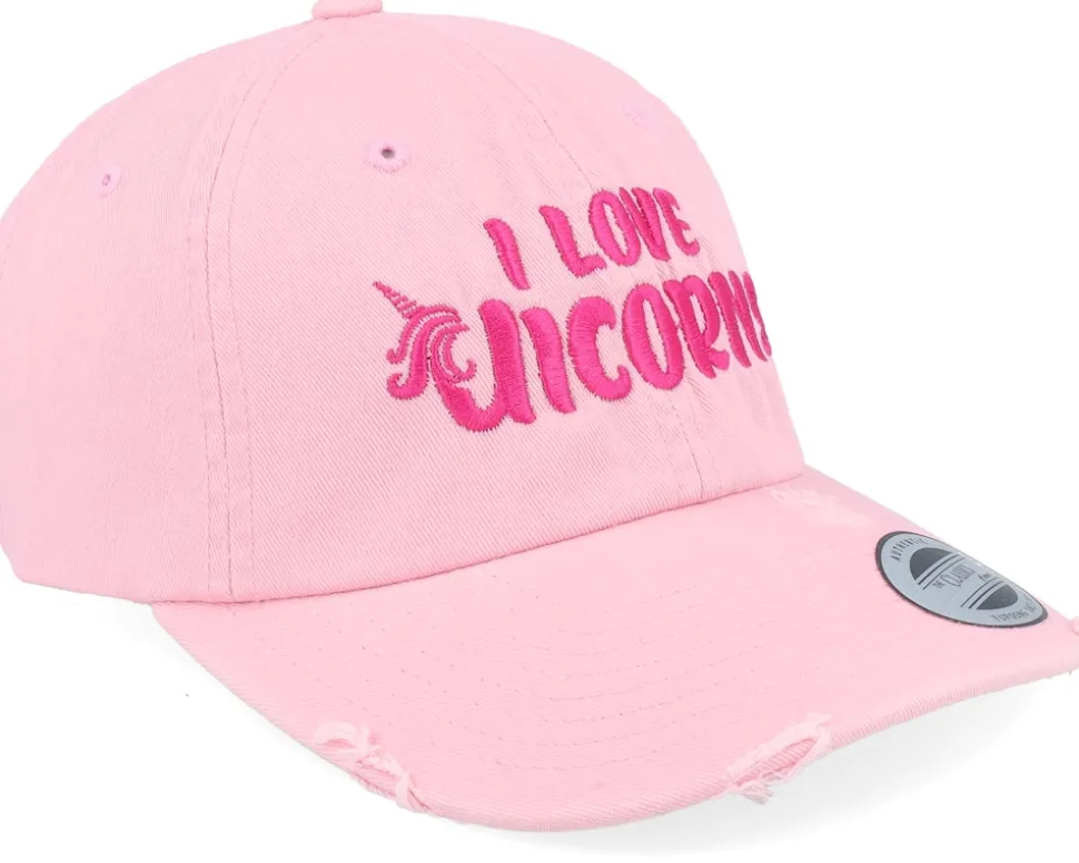 I Love Unicorns Pink Destroyed Dad Cap - Unicorns