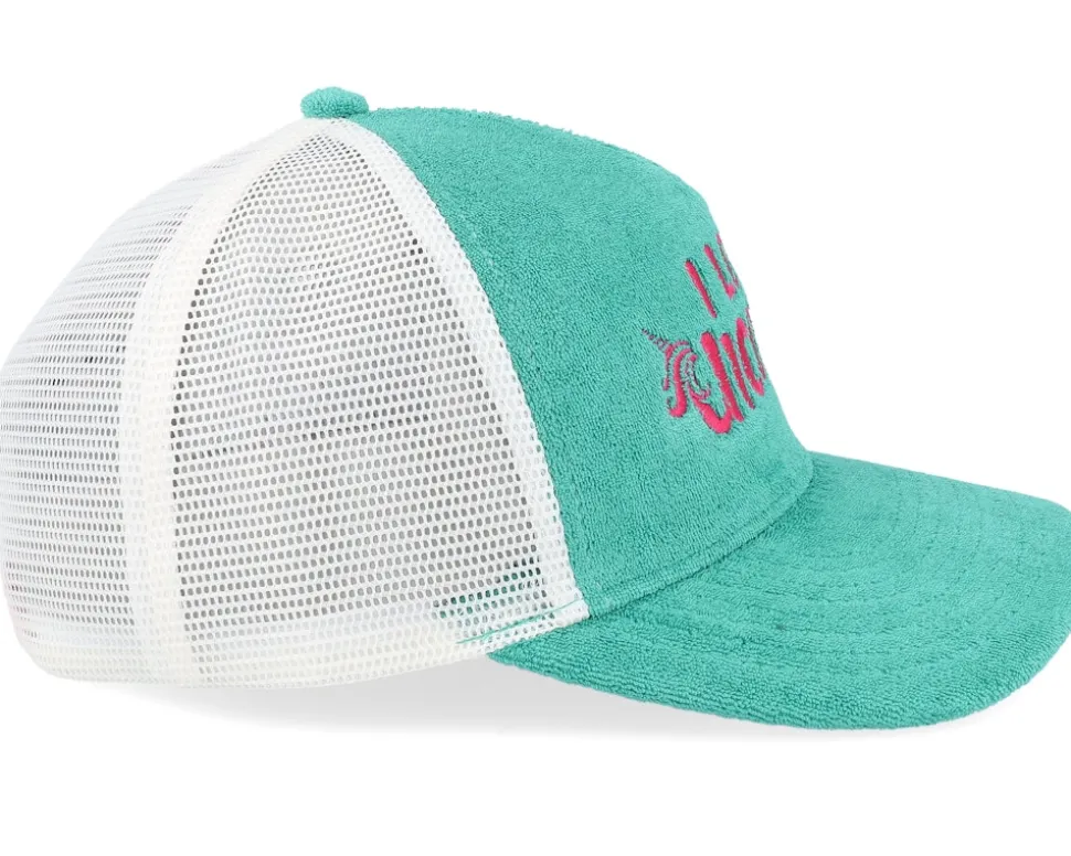 I Love Unicorns Terry Teal/White A-frame Trucker - Unicorns