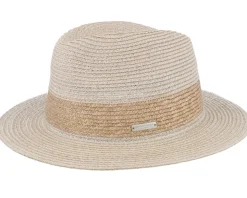 In Natural Straw Braid Linen Sand Fedora - Seeberger