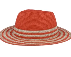 In Stripy Design Terracotta-Sand Fedora Straw Hat - Seeberger