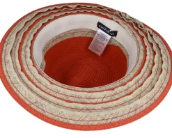 In Stripy Design Terracotta-Sand Fedora Straw Hat - Seeberger