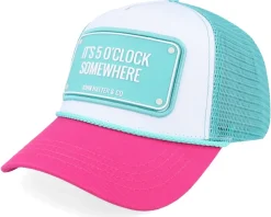 It's 5 O'Clock Somewhere Rubber White/Blue/Pink Rope A-Frame Trucker - John Hatter & Co