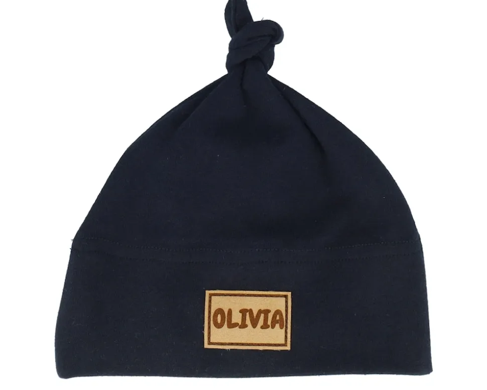 Kids Baby One-knot Engraved Suede Patch Black Beanie - Babybugz