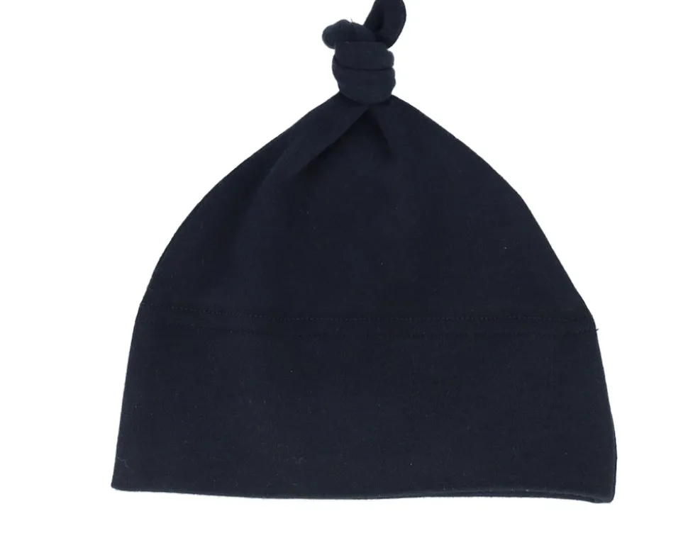 Kids Baby One-knot Engraved Suede Patch Black Beanie - Babybugz