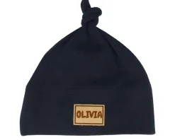 Kids Baby One-knot Engraved Suede Patch Black Beanie - Babybugz