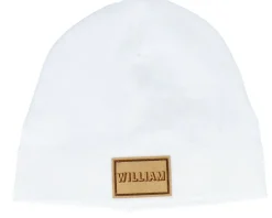 Kids Baby With Engraved Suede Patch White Beanie - Babybugz
