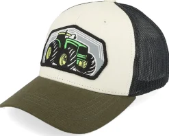 Kids Big Tractor Grey Patch Ivory/Black/Dark Mesh Trucker - Kiddo Cap