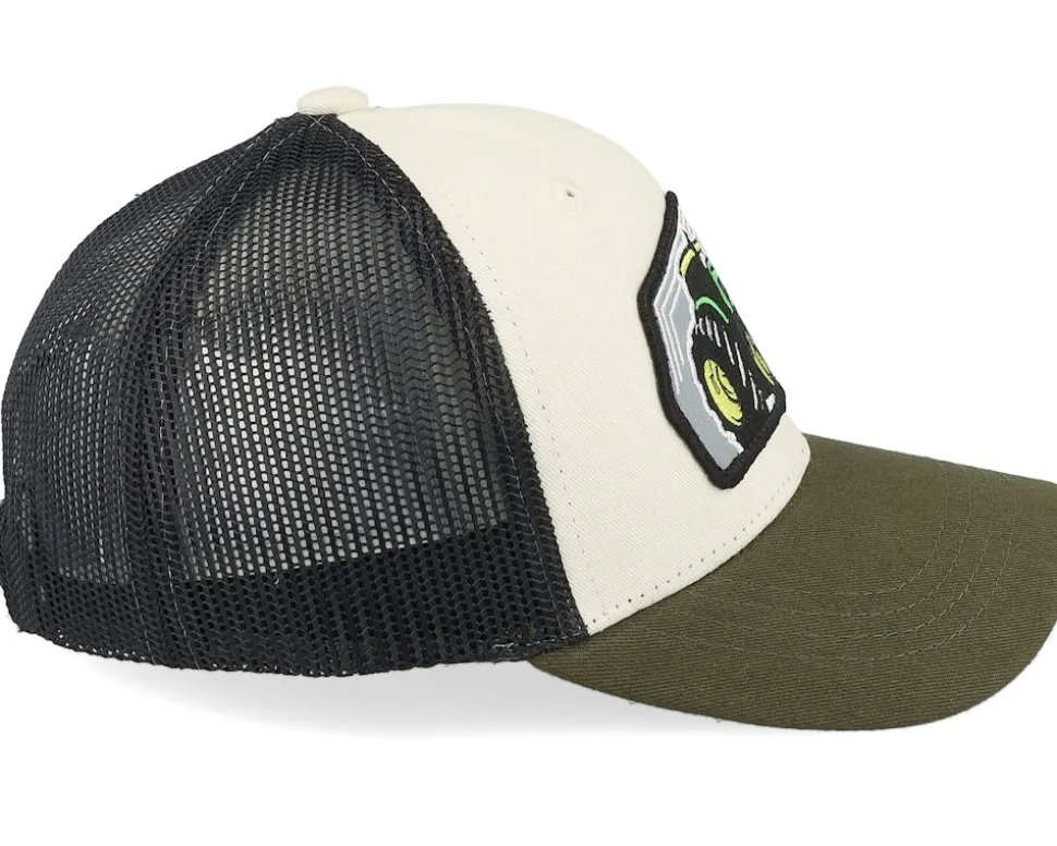 Kids Big Tractor Grey Patch Ivory/Black/Dark Mesh Trucker - Kiddo Cap