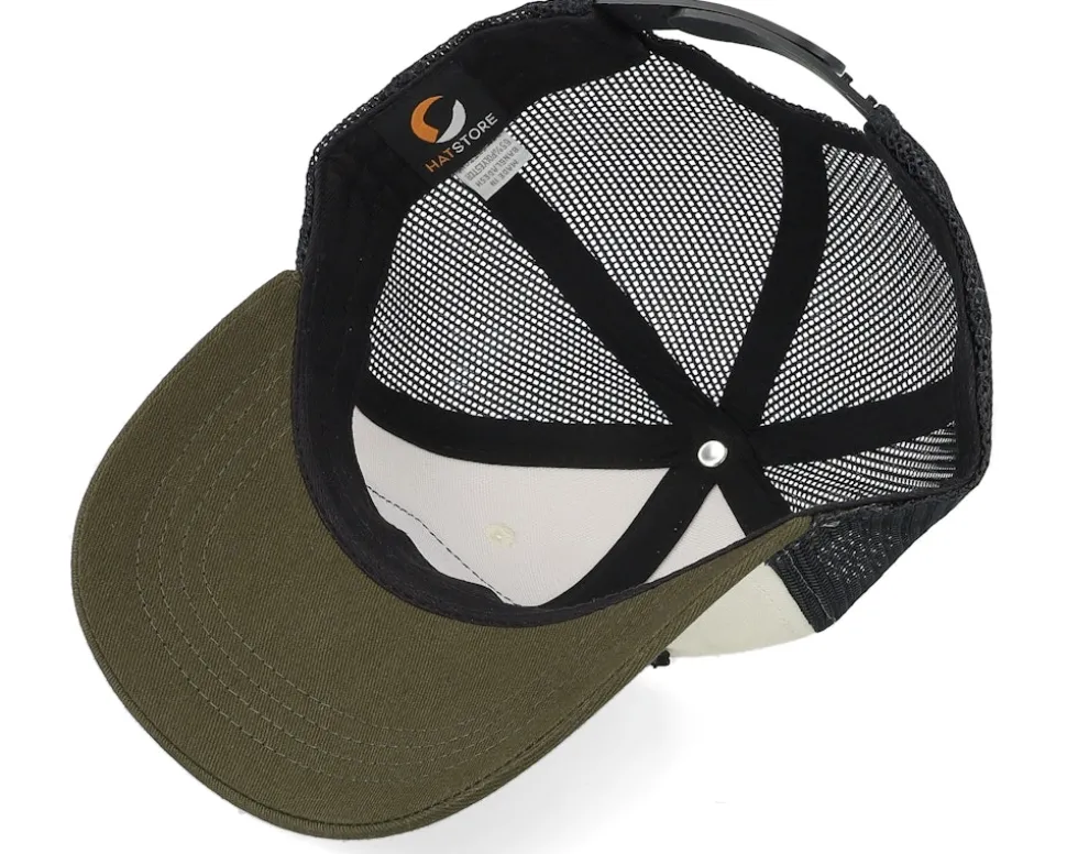 Kids Big Tractor Grey Patch Ivory/Black/Dark Mesh Trucker - Kiddo Cap
