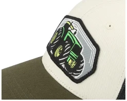 Kids Big Tractor Grey Patch Ivory/Black/Dark Mesh Trucker - Kiddo Cap