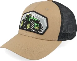 Kids Big Tractor Grey Patch Ivory/Black/Dark Mesh Trucker - Kiddo Cap