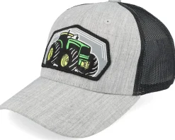 Kids Big Tractor Grey Patch Ivory/Black/Dark Mesh Trucker - Kiddo Cap