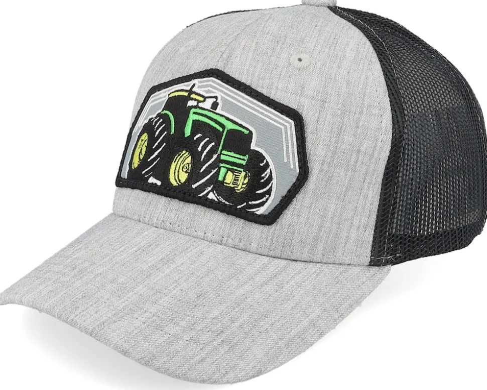 Kids Big Tractor Grey Patch Ivory/Black/Dark Mesh Trucker - Kiddo Cap