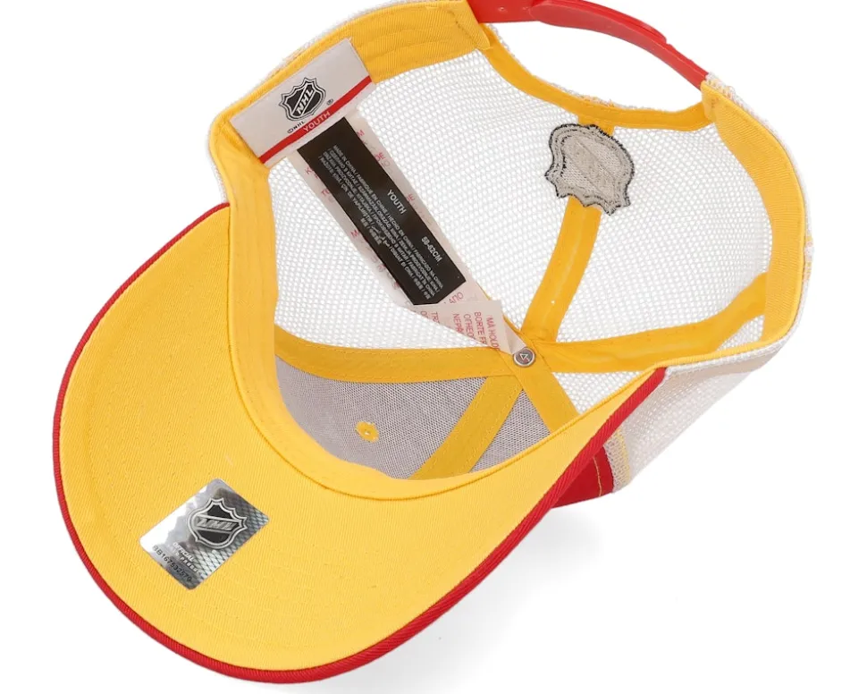 Kids Calgary Flames Lockup Meshback Cap Red/White/Yellow Trucker - Outerstuff
