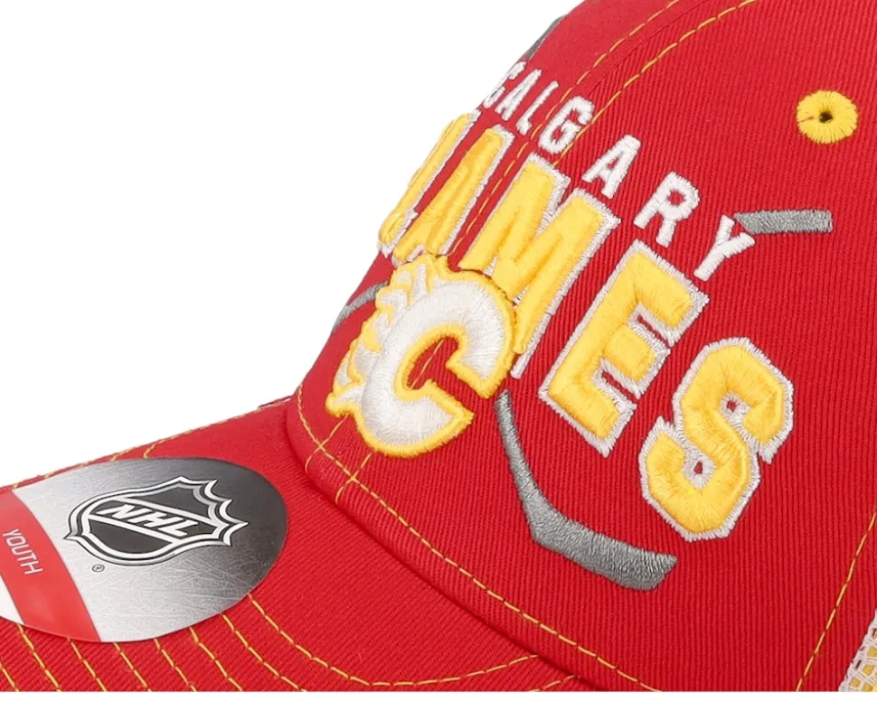 Kids Calgary Flames Lockup Meshback Cap Red/White/Yellow Trucker - Outerstuff