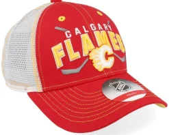 Kids Calgary Flames Lockup Meshback Cap Red/White/Yellow Trucker - Outerstuff