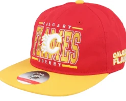 Kids Calgary Flames Logo Flatbrim Cap Red/Yellow Snapback - Outerstuff