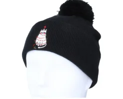 Kids Christmas Tree Cat Black Pom Pom Beanie - Iconic