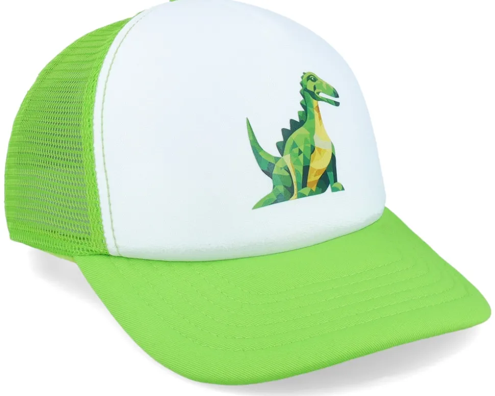 Kids Geometry Dinosaur Limegreen/White Foam Trucker - Kiddo Cap