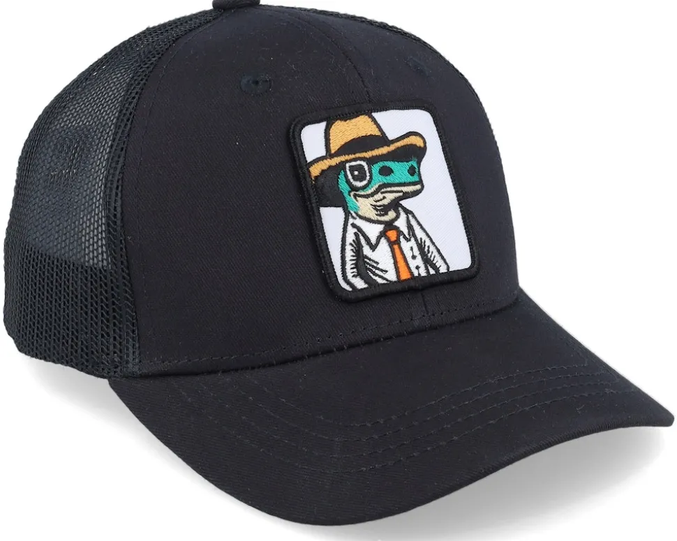 Kids Lizard With Hat Patch Black Trucker - Kiddo Cap