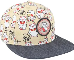 Kids Lucky Cat Linen Black Snapback - Djinns