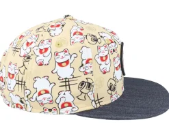 Kids Lucky Cat Linen Black Snapback - Djinns