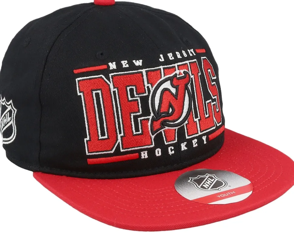 Kids New Jersey Devils Logo Flatbrim Cap Black/Red Snapback - Outerstuff