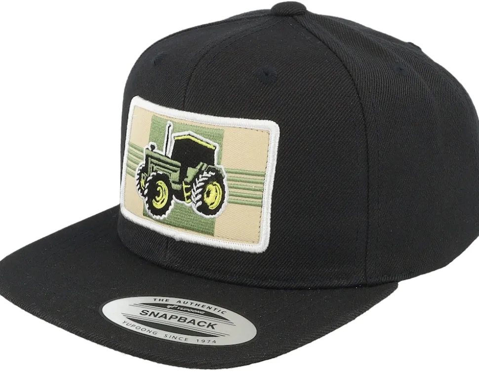 Kids Old Tractor Big Patch Black Snapback - Kiddo Cap