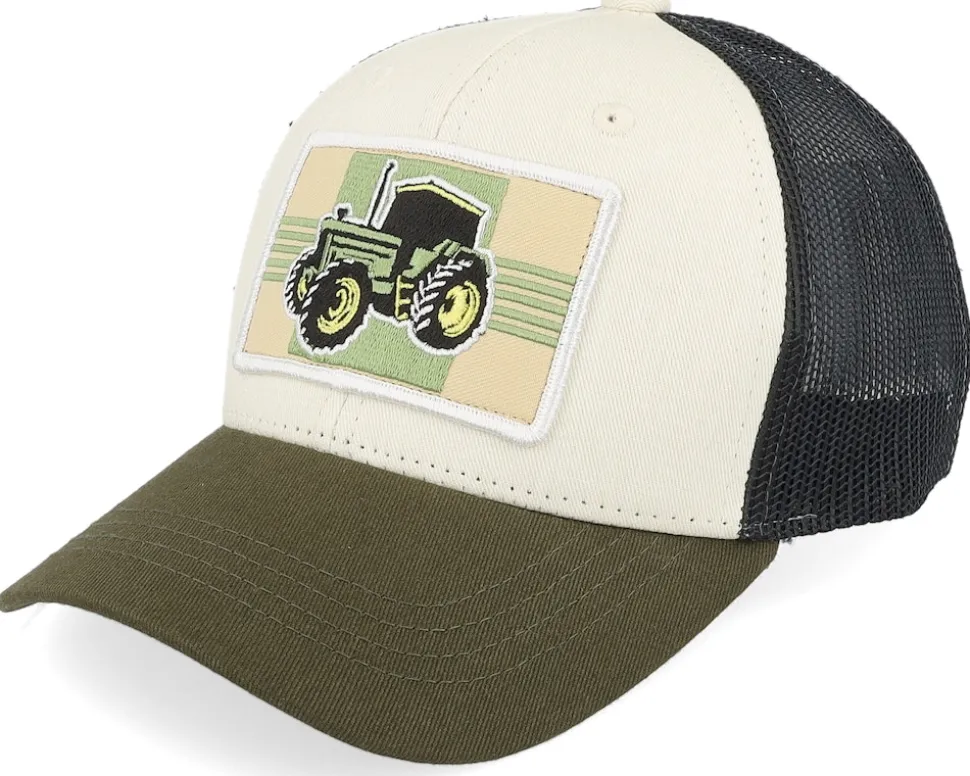 Kids Old Tractor Big Patch Ivory/Black/Dark Mesh Trucker - Kiddo Cap