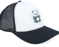Kids Panda Bear Black/White Vintage Foam Trucker - Kiddo Cap