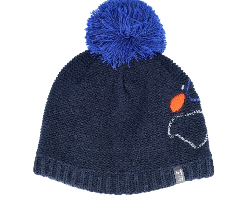 Kids Paw Knit 1 Cap Night Blue Pom - Jack Wolfskin