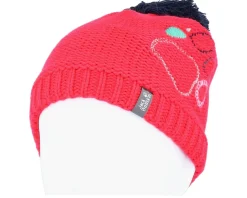 Kids Paw Knit Cap Pink Dahlia Pom - Jack Wolfskin