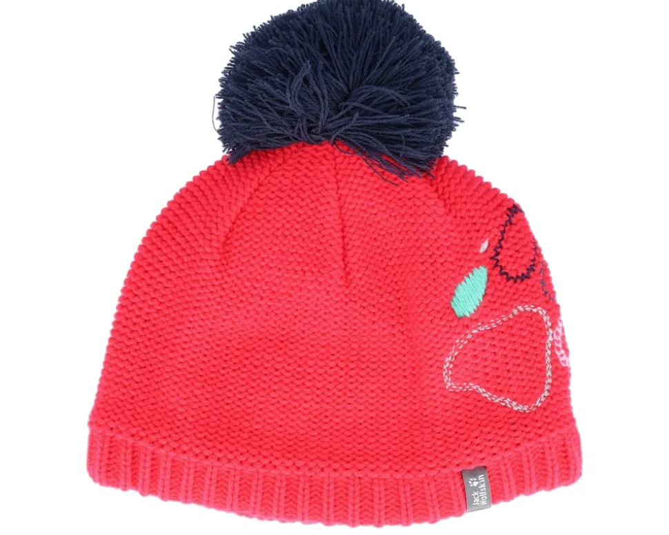Kids Paw Knit Cap Pink Dahlia Pom - Jack Wolfskin