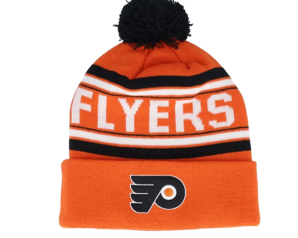 Kids Philadelphia Flyers Jacquard Cuff Beanie Orange Pom - Outerstuff