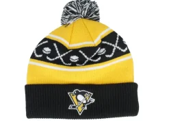 Kids Pittsburgh Penguins Face-off Cuff Beanie Black/Yellow Pom - Outerstuff