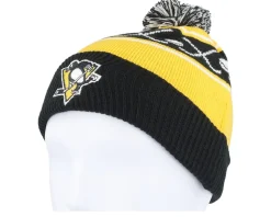 Kids Pittsburgh Penguins Face-off Cuff Beanie Black/Yellow Pom - Outerstuff