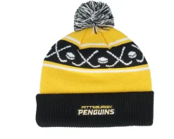 Kids Pittsburgh Penguins Face-off Cuff Beanie Black/Yellow Pom - Outerstuff
