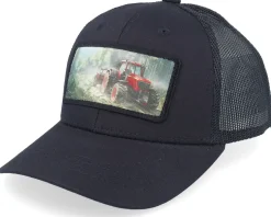 Kids Red Tractor Patch Black Trucker - Kiddo Cap
