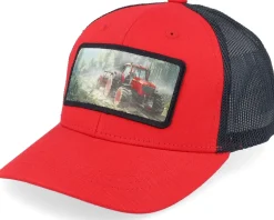 Kids Red Tractor Patch Black Trucker - Kiddo Cap