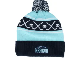Kids Seattle Kraken Face-off Cuff Beanie Navy/Light Blue Pom - Outerstuff