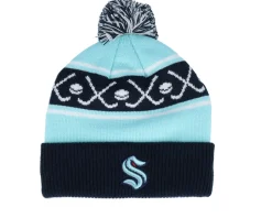 Kids Seattle Kraken Face-off Cuff Beanie Navy/Light Blue Pom - Outerstuff