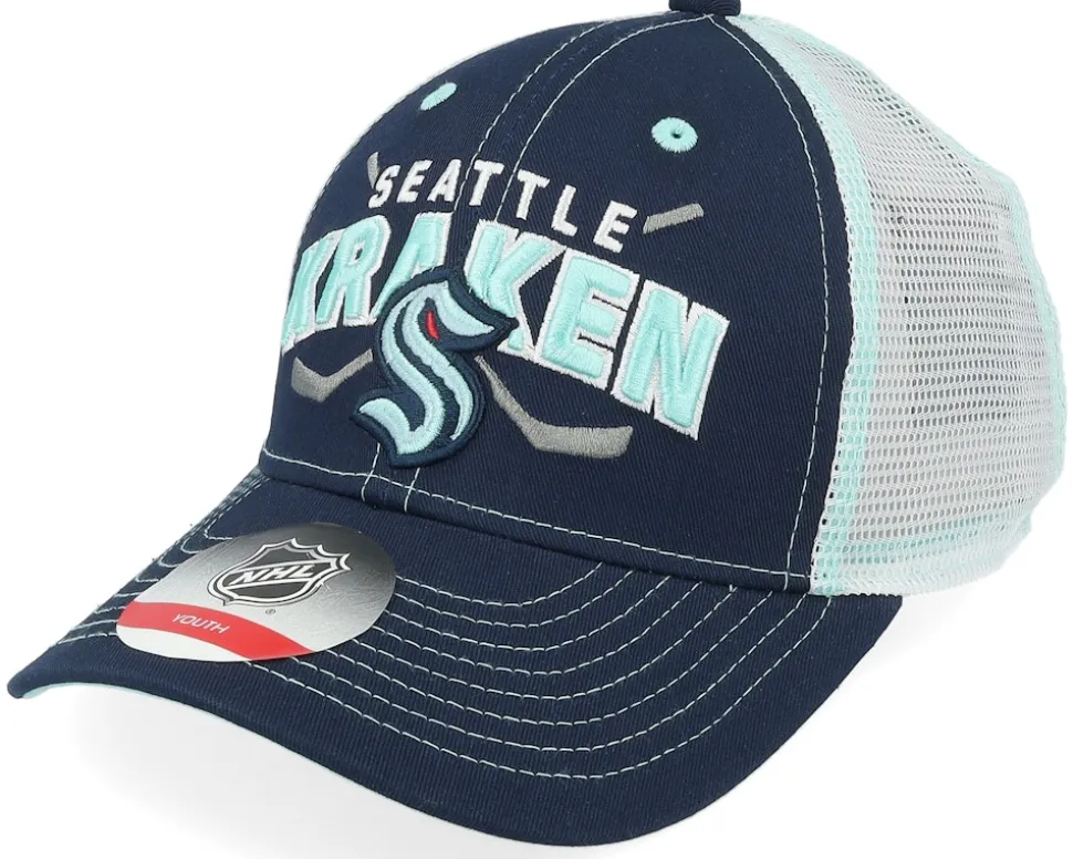 Kids Seattle Kraken Lockup Meshback Cap Navy/White Trucker - Outerstuff