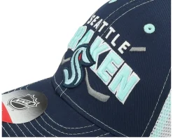 Kids Seattle Kraken Lockup Meshback Cap Navy/White Trucker - Outerstuff