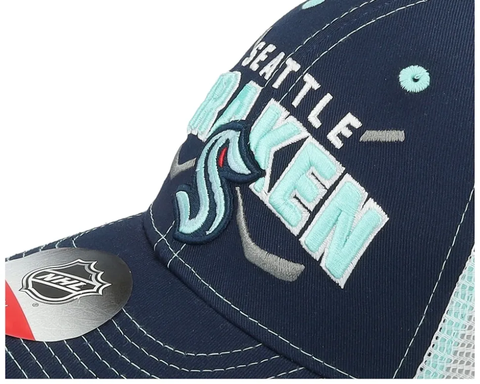 Kids Seattle Kraken Lockup Meshback Cap Navy/White Trucker - Outerstuff