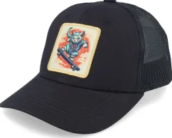 Kids Skater Cat Patch Black Trucker - Kiddo Cap