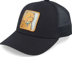 Kids Smiling Teddy Patch Black Trucker - Kiddo Cap