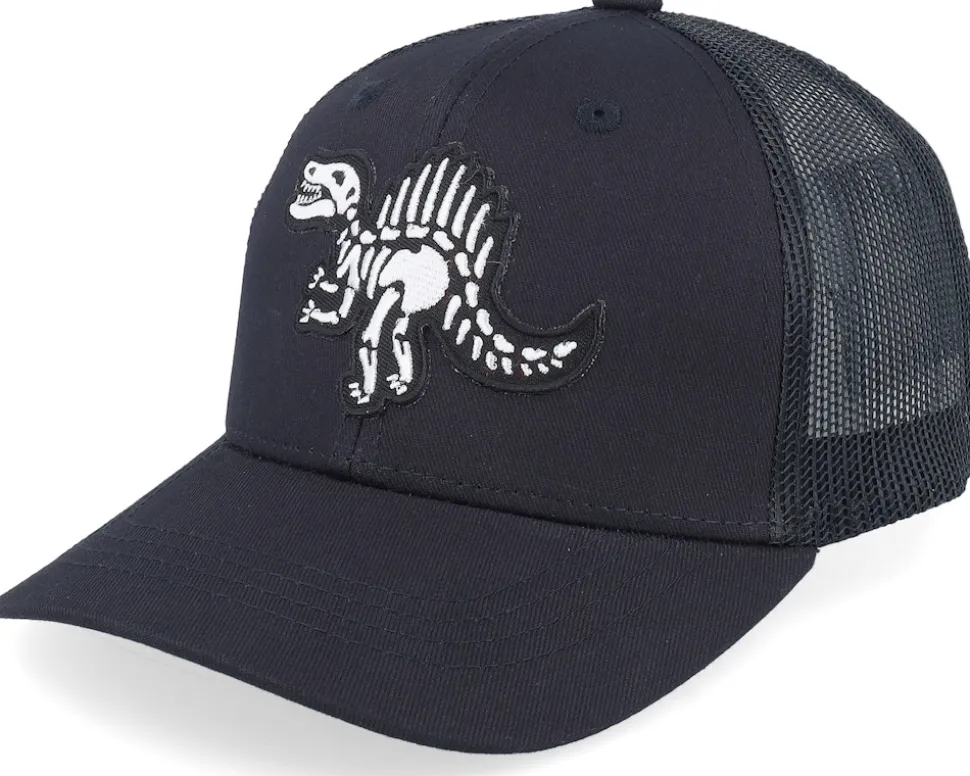 Kids Spinosaurus Skeleton Ivory/Black/Dark Mesh Trucker - Kiddo Cap