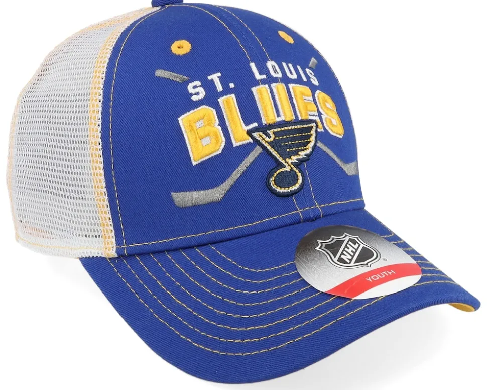 Kids St. Louis Blues Lockup Meshback Blue/White/Yellow Trucker - Outerstuff