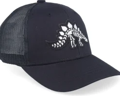 Kids Stegosaurus Skeleton Patch Black Trucker - Kiddo Cap