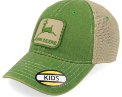 Kids Stone Washed Logo Cap Ivory/Dark Green Trucker - John Deere